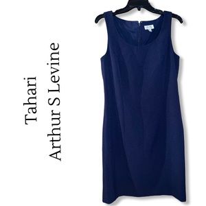 Tahari Arthur S Levine Blue Sleeveless Knee Length Dress